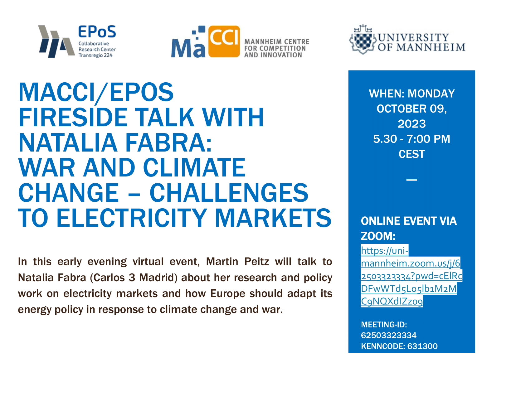 MACCI/EPOS fireside talk with Natalia Fabra